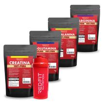 Kit Suplemento em Pó 100% Puro Importado C/ Laudo Red Fit Nutrition Kit Creatina 1Kg L-Glutamina 1Kg L-Arginina 250g Beta-Alanina 500g