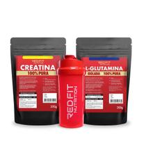 Kit Suplemento em Pó Red Fit Nutrition 100% Puro Importado C/ Laudo Creatina 250g L-Glutamina 300g