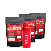 Kit Suplemento em Pó Red Fit Nutrition 100% Puro Importado C/ Laudo Kit L-Glutamina 150g ( 3 Unidades )