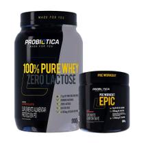 Kit Suplementos 100% Pure Whey Zero Lactose Pote 900g + Pré Treino Epic - Probiótica Kit Suplementos 100% Pure Whey Zero Lactose Pote 900g + Pré Treino Epic - Probiótica