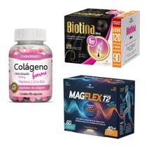 Kit Suplementos Biotina Colágeno Magnésio Cápsulas Saúde Mulher Uso Diário