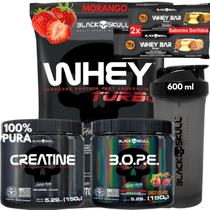 Kit Suplementos Black Skull Creatina 150g Whey turbo 907g Pré treino 150g Coqueteleira 2 Whey bar Kit Suplementos Black Skull Creatina 150g Whey turbo 907g Pré treino 150g Coqueteleira 2 Whey bar