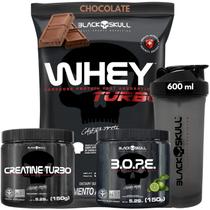 Kit Suplementos Black Skull ( Creatina 150g + Whey turbo 907g + Pré treino 150g + Coqueteleira )