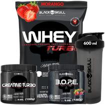 Kit Suplementos Black Skull ( Creatina 150g + Whey turbo 907g + Pré treino 150g + Coqueteleira )