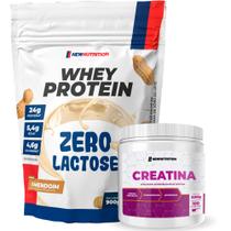Kit Suplementos Whey Protein Zero Lactose 900g Amendoim + Creatina Monohidratada 300g NewNutrition