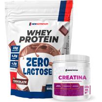 Kit Suplementos Whey Protein Zero Lactose 900g Chocolate + Creatina Monohidratada 300g NewNutrition