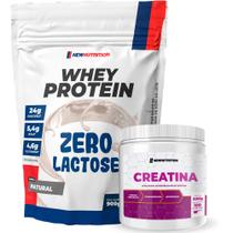Kit Suplementos Whey Protein Zero Lactose 900g Natural + Creatina Monohidratada 300g NewNutrition