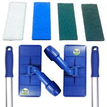 Kit Suporte 2 Limpa Tudo + 2 Un Cabo Alumínio 1,4m + Fibras 1 Branca + 1 Azul + 1 Verde Geral + 1 Verde Pesada Limpeza