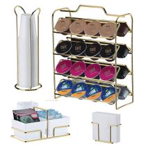 Kit Suporte 32 Cápsulas Dolce Gusto + Porta Copos Guardanapos Sachês Dourado - Future