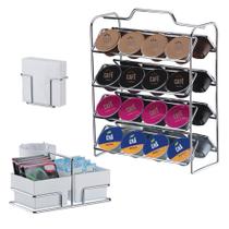 Kit Suporte 32 Cápsulas Dolce Gusto + Porta Sachês + Suporte Guardanapos - 1145 Cromado Future