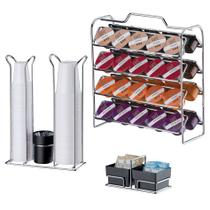 Kit Suporte 40 Cápsulas 3 Corações + Porta Copos Duplo + Suporte Saches - 1146 Cromado Future Kit Suporte 40 Cápsulas 3 Corações + Porta Copos Duplo + Suporte Saches - 1146 Cromado Future