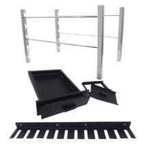 kit suporte 80cm c/gaveta cinzas e porta espeto 12 - preto