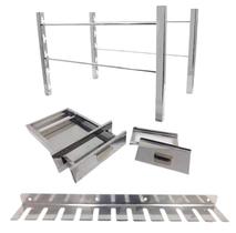 kit suporte 80cm c/gaveta cinzas e porta espeto p/12 espeto