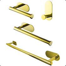 Kit Suporte Acessórios Banheiro Lavabo Aço Inox Dourado Gold