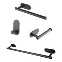 Kit Suporte Acessórios Banheiro Lavabo Aço Inox Preto Fosco