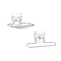 Kit Suporte Adesivo 3M Aço Inox Porta Saboneteira e Toalha Banheiro Sem Furo