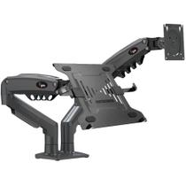 Kit Suporte Articulado 2 Monitores Pistão a Gás F160N + Bandeja Apoio Notebook NBH-2