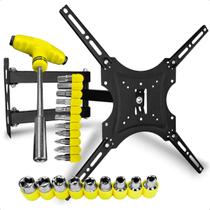 Kit Suporte Articulado para TV 14 a 55 Polegadas com Jogo de Ferramentas 24 Peças Tipo T