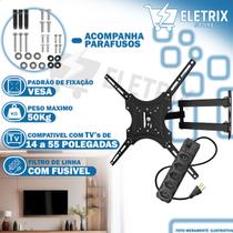Kit Suporte Articulado para TV 14 a 55 Polegadas LED LCD com Filtro de Linha 5 Tomadas