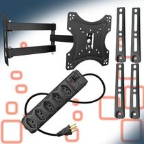 Kit Suporte Articulado para TV 14 a 55 Universal Filtro de Linha 5 Tomadas com Extensão Preto