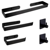 Kit Suporte Banheiro Lavabo 5 Pecas Acessorio Preto Metal