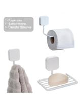 Kit Suporte Banheiro Porta Papel higiênico Saboneteira Gancho