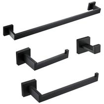 Kit Suporte Banheiro Preto 4 peças em Aço Inox 304 Yab Porta Toalha Porta Papel Gancho Jogo Banheiro