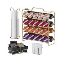 Kit Suporte Cápsulas Três Corações + Porta Guardanapos Copos Sachês Preto Dourado - Future