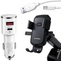 Kit Suporte Celular Para Carro Ventosa Extensível e Carregador 40W Turbo Duplo Kit Suporte Celular Para Carro Ventosa Extensível e Carregador 40W Turbo Duplo