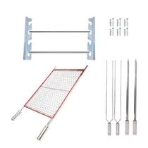 Kit Suporte Churrasqueira + Grelha Inox 70x40cm + 4 Espetos