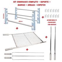 Kit Suporte Churrasqueira + Grelha Inox 70x60cm + 4 Espetos - LAURINDO'S