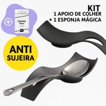 Kit Suporte Colher Descanso De Colher e Talheres + Esponja Mágica Limpeza Remove Manchas Multiuso UZ Kit Suporte Colher Descanso De Colher e Talheres + Esponja Mágica Limpeza Remove Manchas Multiuso UZ