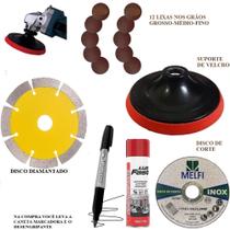 Kit suporte com lixas e acessorios para uso esmerilhadeira elétrica 4.1/2"