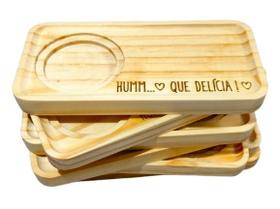 Kit suporte conjunto 4 Pires Retangular para xícara café e chá de Madeira pinus