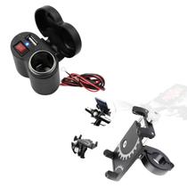 Kit Suporte De Celular Aluminio e Carregador Usb Para Moto Carga Tomada 12v A Prova D'Agua