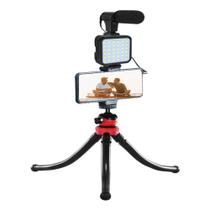 Kit Suporte De Celular Tripe Youtuber Led Câmera Fotográfica Microfone