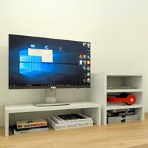 Kit suporte de mesa monitor e escaninho organizador Branco