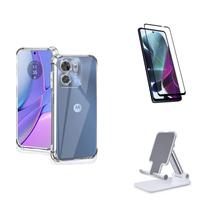 Kit Suporte de Mesa Motorola Moto G14 + Película De Vidro 3D + Capa