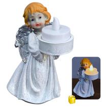 Kit Suporte de Vela Resina Anjinho Branco com Vela Led Realista decoração de natal enfeite 15Cm Kit Suporte de Vela Resina Anjinho Branco com Vela Led Realista decoração de natal enfeite 15Cm