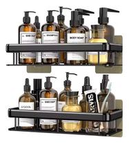 Kit Suporte Duplo Porta Shampoo Sabonete Box Banheiro Fixação Adesivo Parede Preto