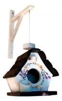 Kit Suporte e Casinha de Passarinho Crua Com Telhado e Base Preta - Decoração - Jardim - Casa