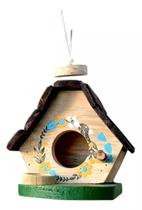 Kit Suporte e Casinha de Passarinho Crua Com Telhado Preto e Base Verde - Decoração - Jardim - Casa