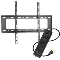 Kit Suporte Fixo de Parede para TV 40 a 80 Polegadas até 75kg com Extensão Elétrica 5 Tomadas On Off