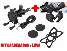 Kit Suporte Garra Para Celular Moto Com Carregador + Luva