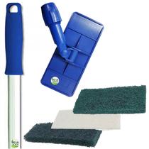 Kit Suporte Limpa Tudo + Cabo 1.4 M + Fibras 1 Verde Multiuso + 1 Verde Pesada + 1 Macia Branca - Star Clean Pró