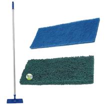 Kit Suporte Lt Com tiras autocolantes Limpa Tudo Articulado Mop Fibra Azul + Verde Multiuso Piso + Cabo Alumínio 1.40m Com Manopla