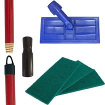 Kit SUPORTE LT Limpa Tudo + CABO DE MADEIRA com Encaixe 1,2m Extensor + 3 Fibras de Limpeza Mop Kit:3 Fibras VerdeTipo