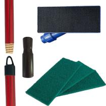 Kit SUPORTE LT Limpa Tudo + CABO DE MADEIRA com Encaixe 1,2m Extensor + 3 Fibras de Limpeza Mop Kit:3 Fibras VerdeTipo