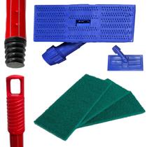 Kit SUPORTE LT Limpa Tudo + CABO METALICO 1,20 Metros / 120 cm Condor + 3 Fibras Multiuso / Uso Geral VERDE Pisos