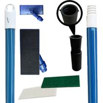 Kit SUPORTE LT Limpa Tudo Com tiras autocolantes + CABO Extensor 2.6 Metros Com Prolongador + Fibra Verde Multiuso e Branca Vidros